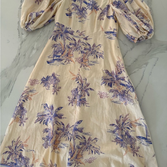 Zimmermann Linen Day Pearl Palm Toile Print Puff Sleeve Dress - Picture 2 of 12